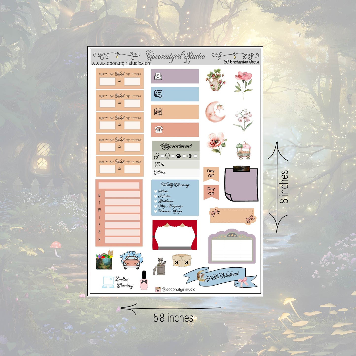 Enchanted Grove Weekly Kit planner stickers