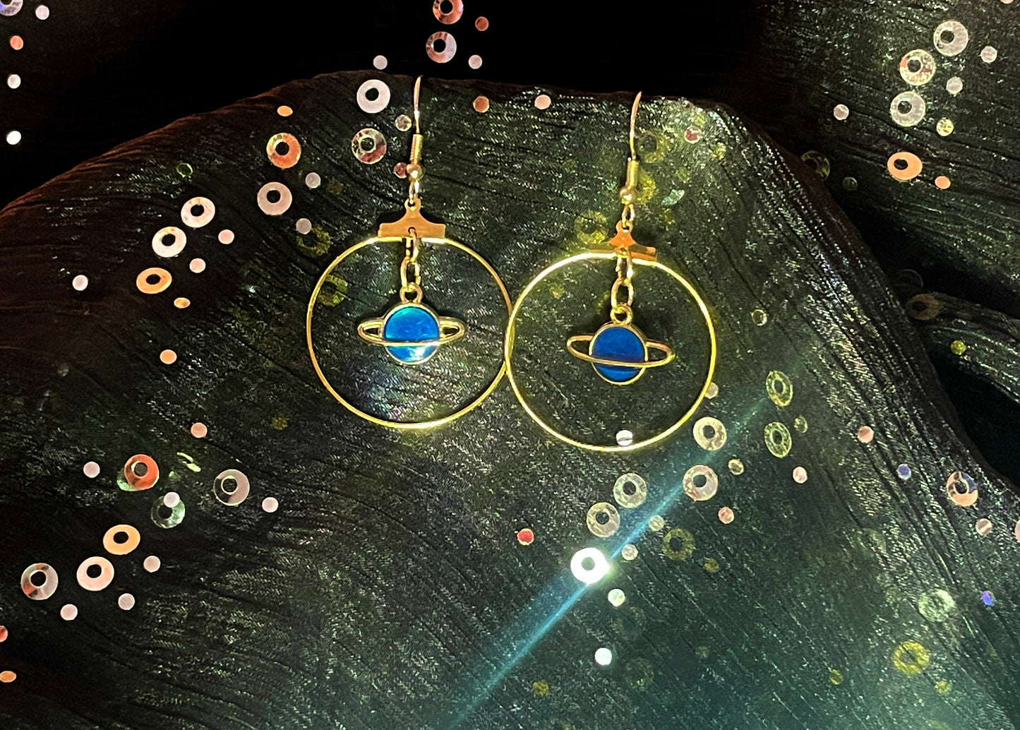 Planet Brass Hoop Earrings – Cosmic Boho Solar System Jewelry
