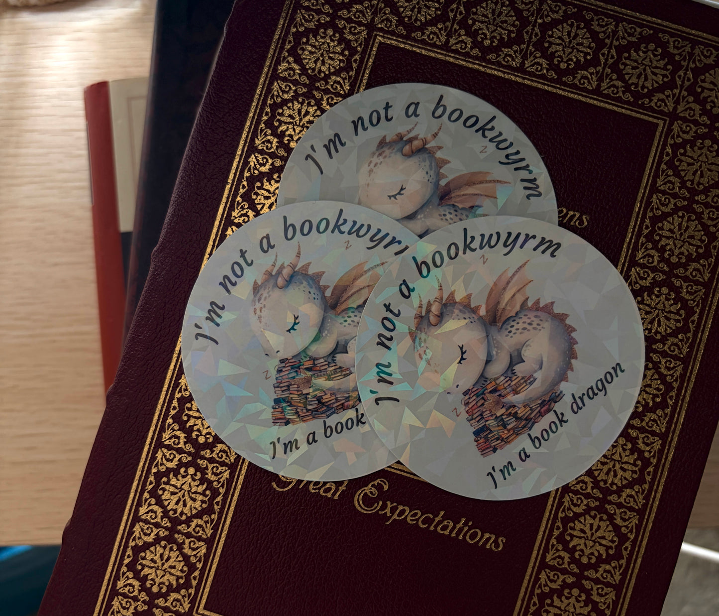 Cute Dragon Book Sticker, Dragon with Books Die Cut Sticker, Book Lover Gift Idea - I'm Not a Bookwyrm Vinyl Decal -Reader Gift for Kindle, Laptop, and Water Bottles