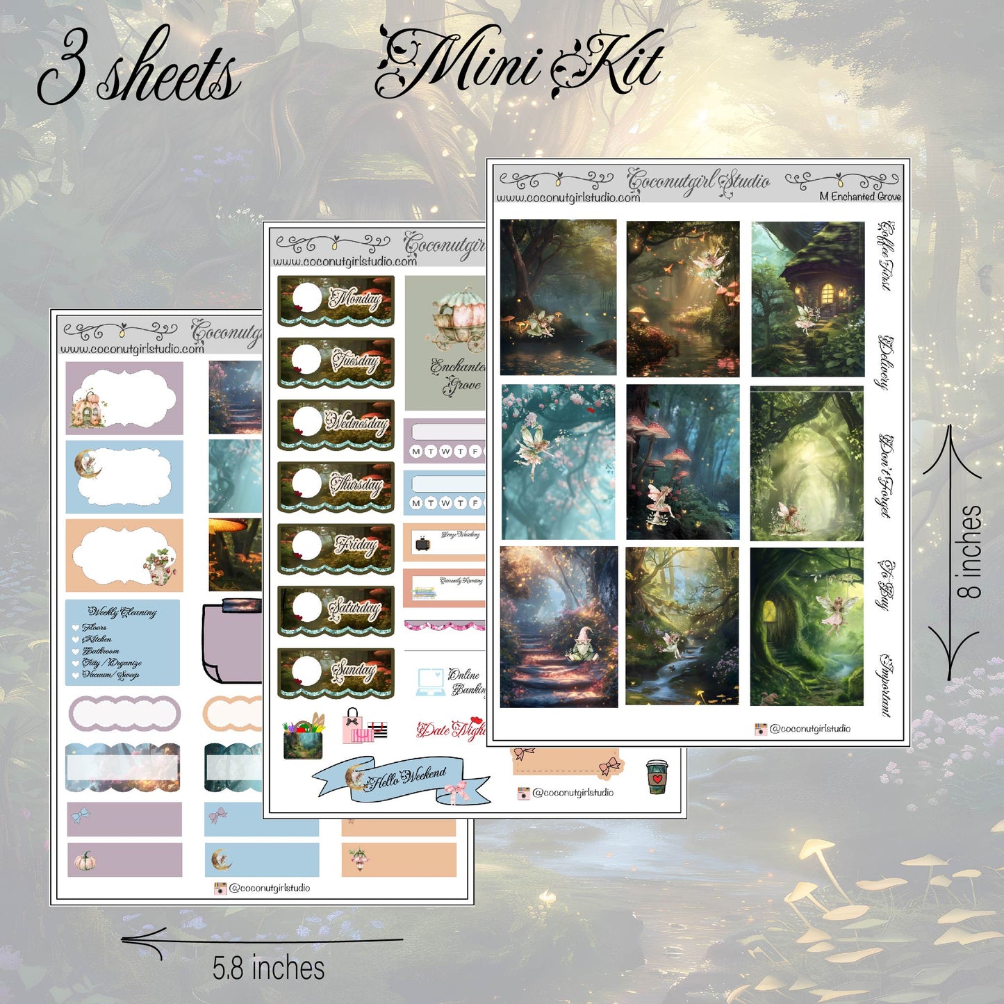 Enchanted Grove Weekly Kit planner stickers