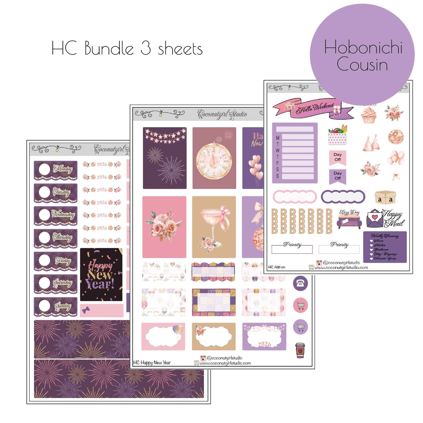 Purple New Year Planner Sticker Kit for EC, Happy Planner & Hobonichi