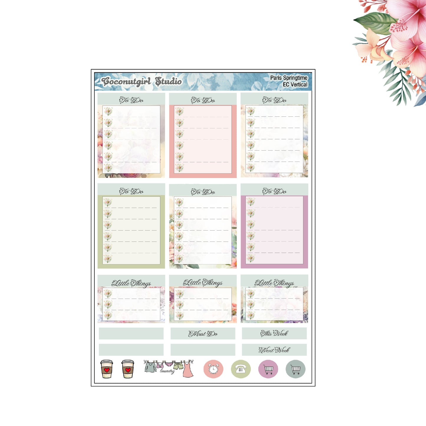 Paris Springtime pastel floral planner stickers
