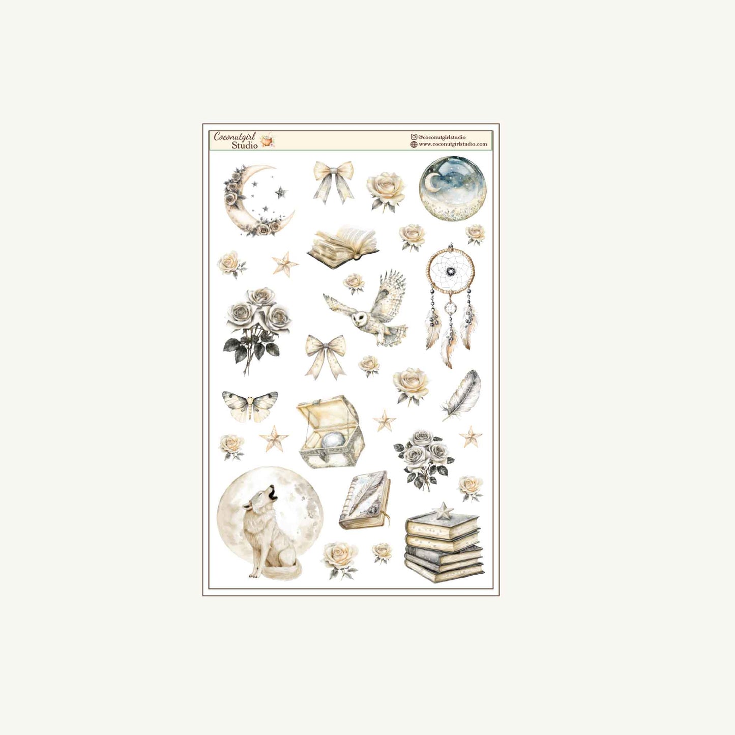 Neutral Aesthetic Clear Sticker Sheet – Celestial, Books & Floral Planner Stickers