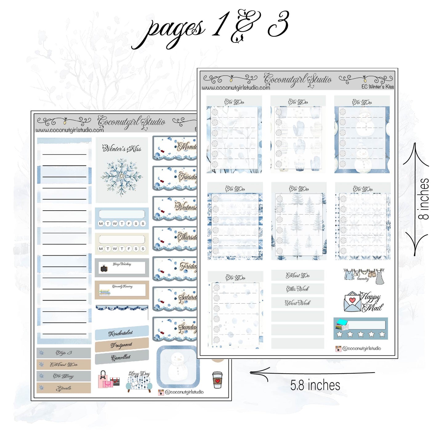 Winter's Kiss Weekly Kit planner stickers