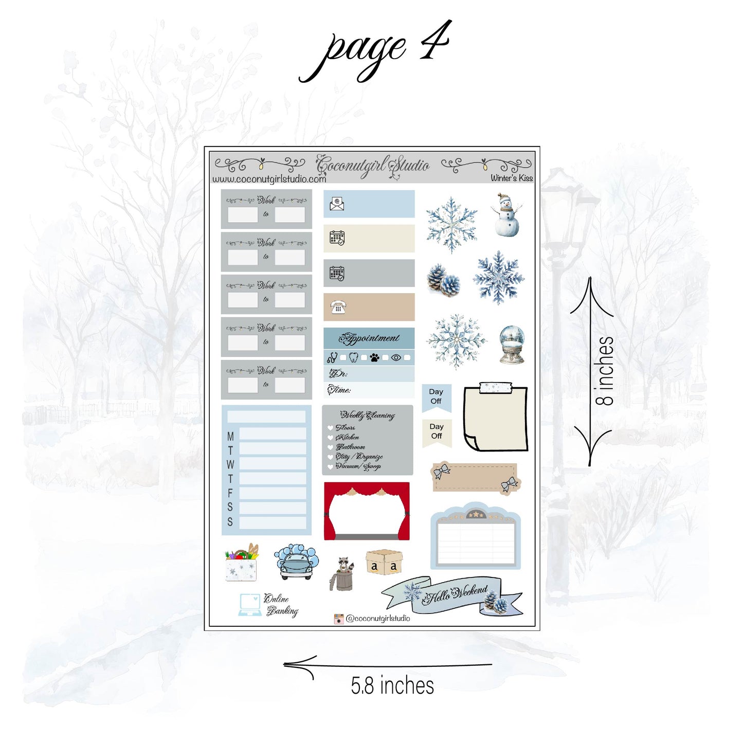 Winter's Kiss Weekly Kit planner stickers