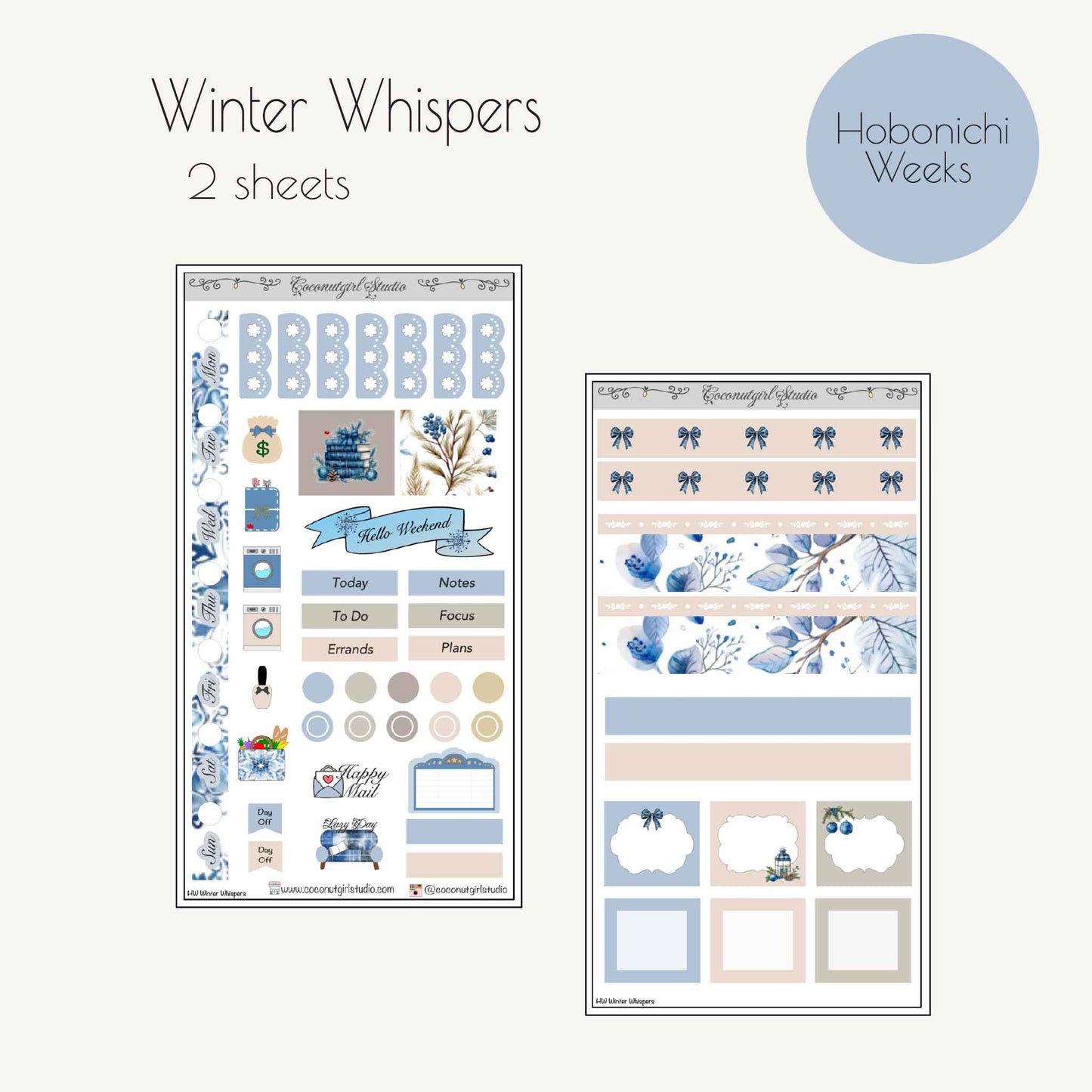 Winter Whispers Essential Planner Kit | 2-Sheet Cozy Winter Set | Hobonichi Weeks