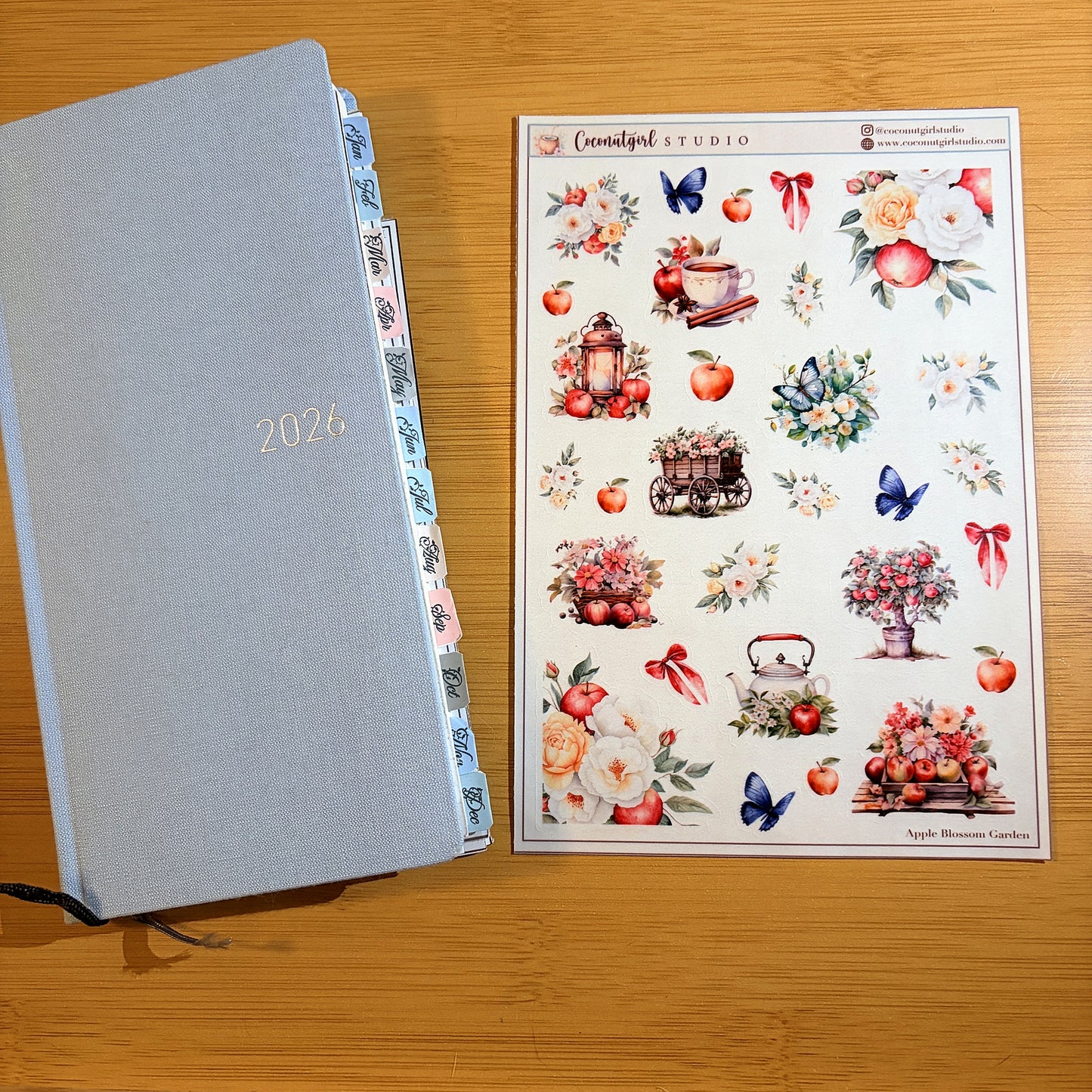 Apple Blossom Garden Decorative Sticker Sheet | Floral Planner Stickers on Clear Matte Sticker Paper
