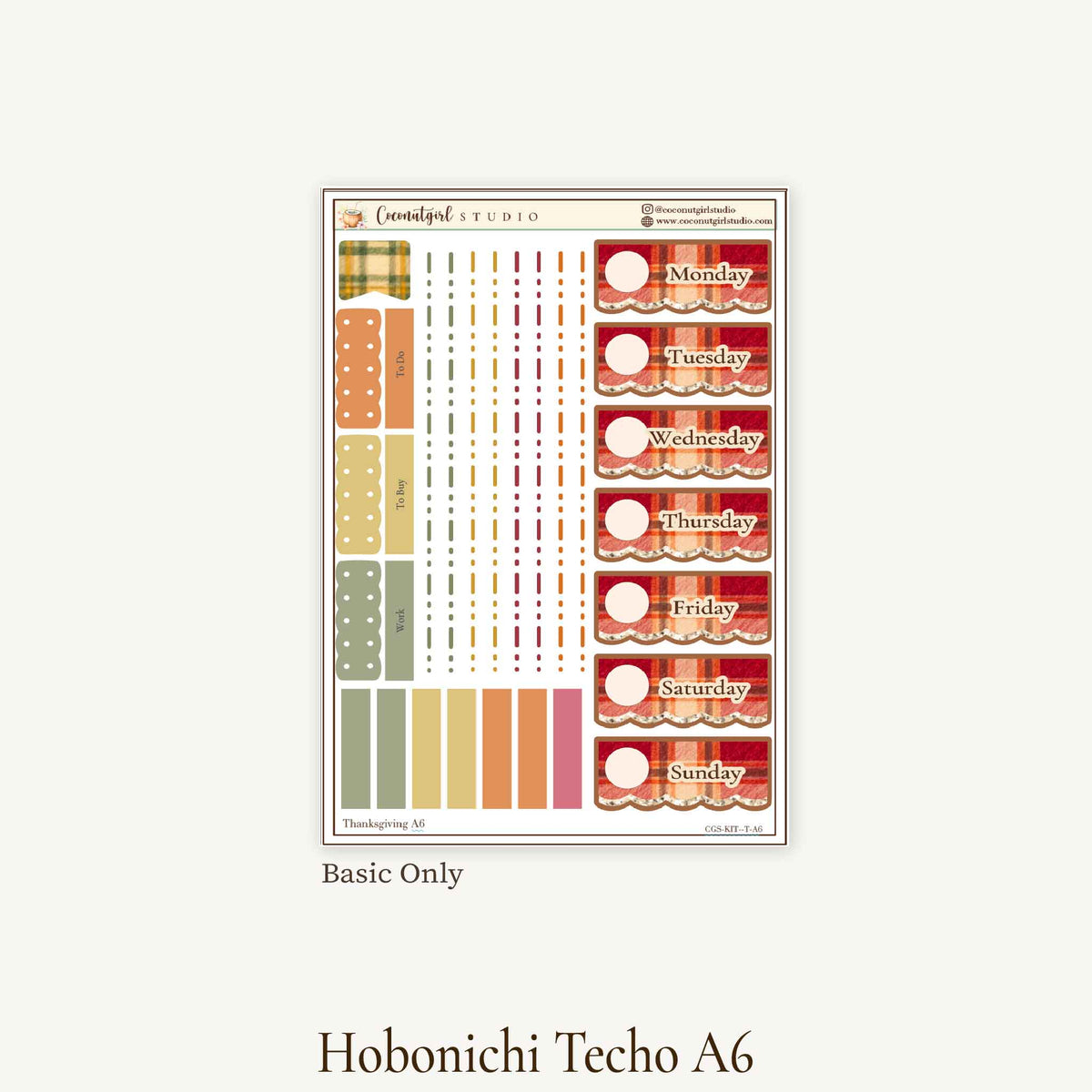 Thanksgiving Weekly Planner Sticker Kit | Cozy Autumn | Hobonichi Original A6