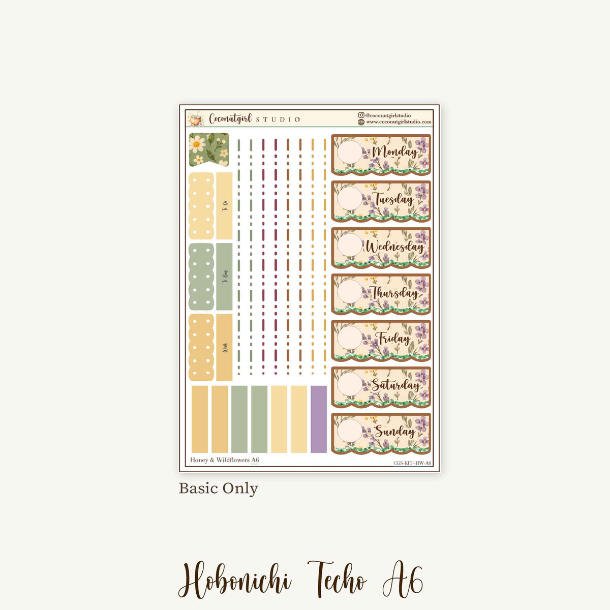Honey & Wildflowers Weekly Planner Sticker Kit | Hobonichi Original A6