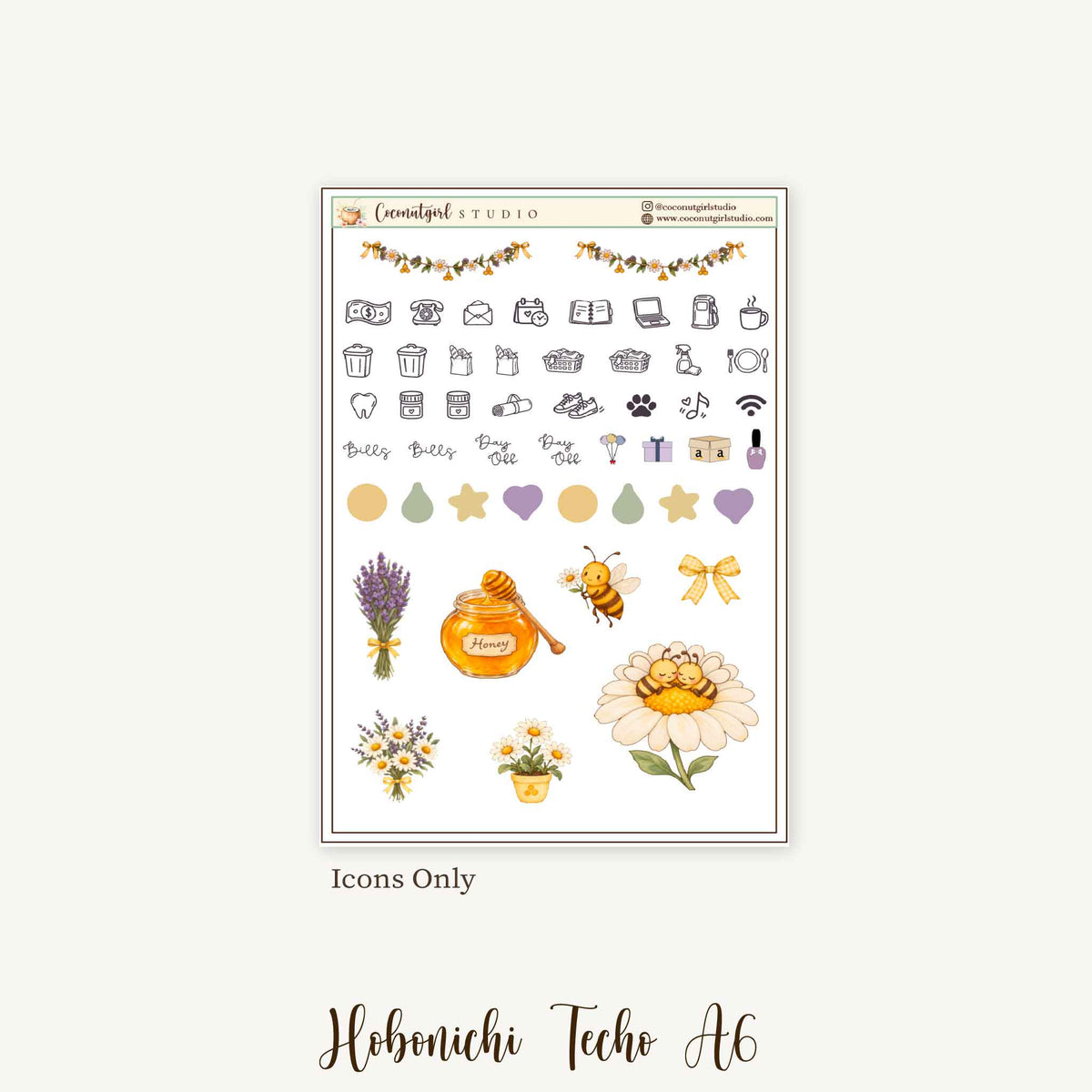Honey & Wildflowers Weekly Planner Sticker Kit | Hobonichi Original A6