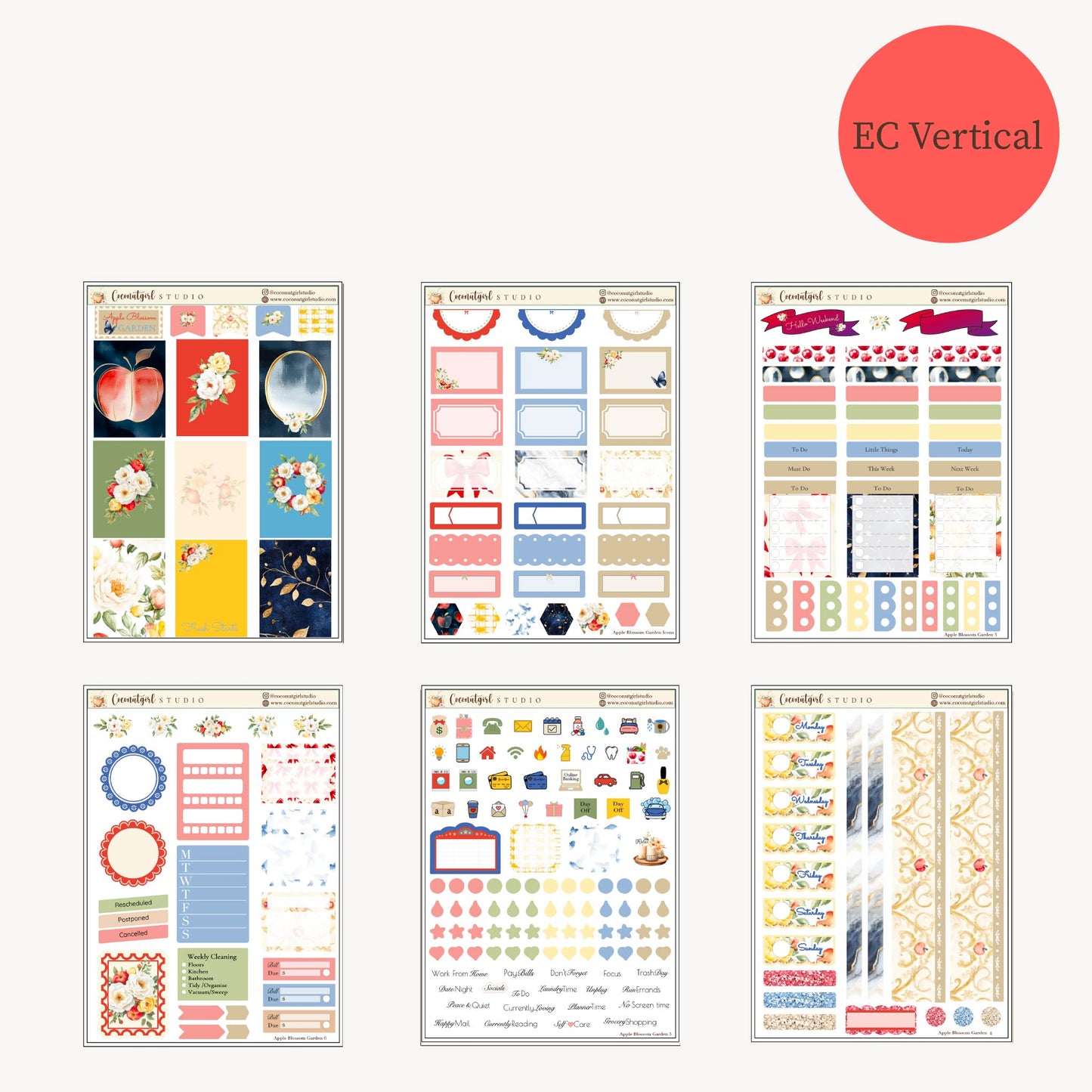 Apple Blossom Garden Weekly Kit | planner stickers