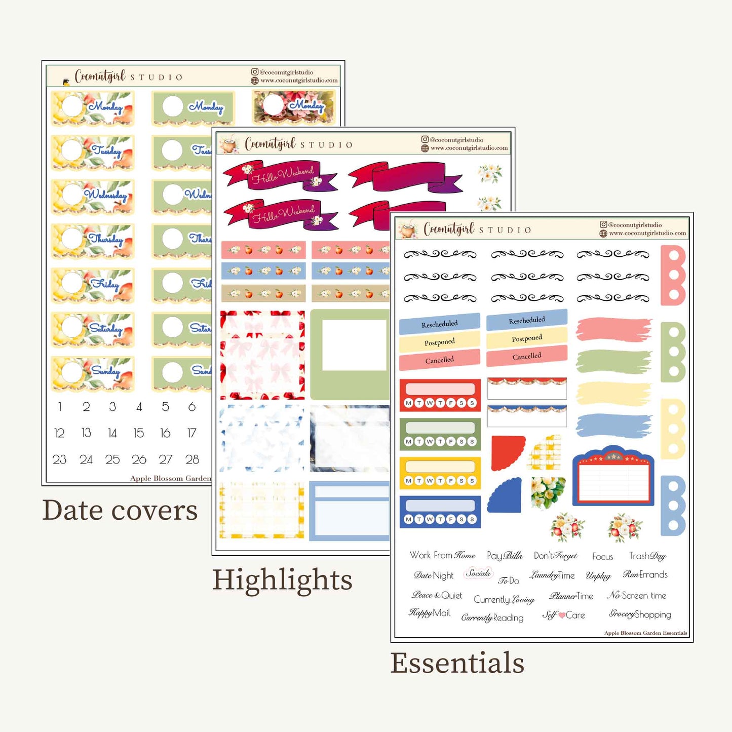 Apple Blossom Garden Weekly Kit | Premium Set  12 sheets | planner stickers