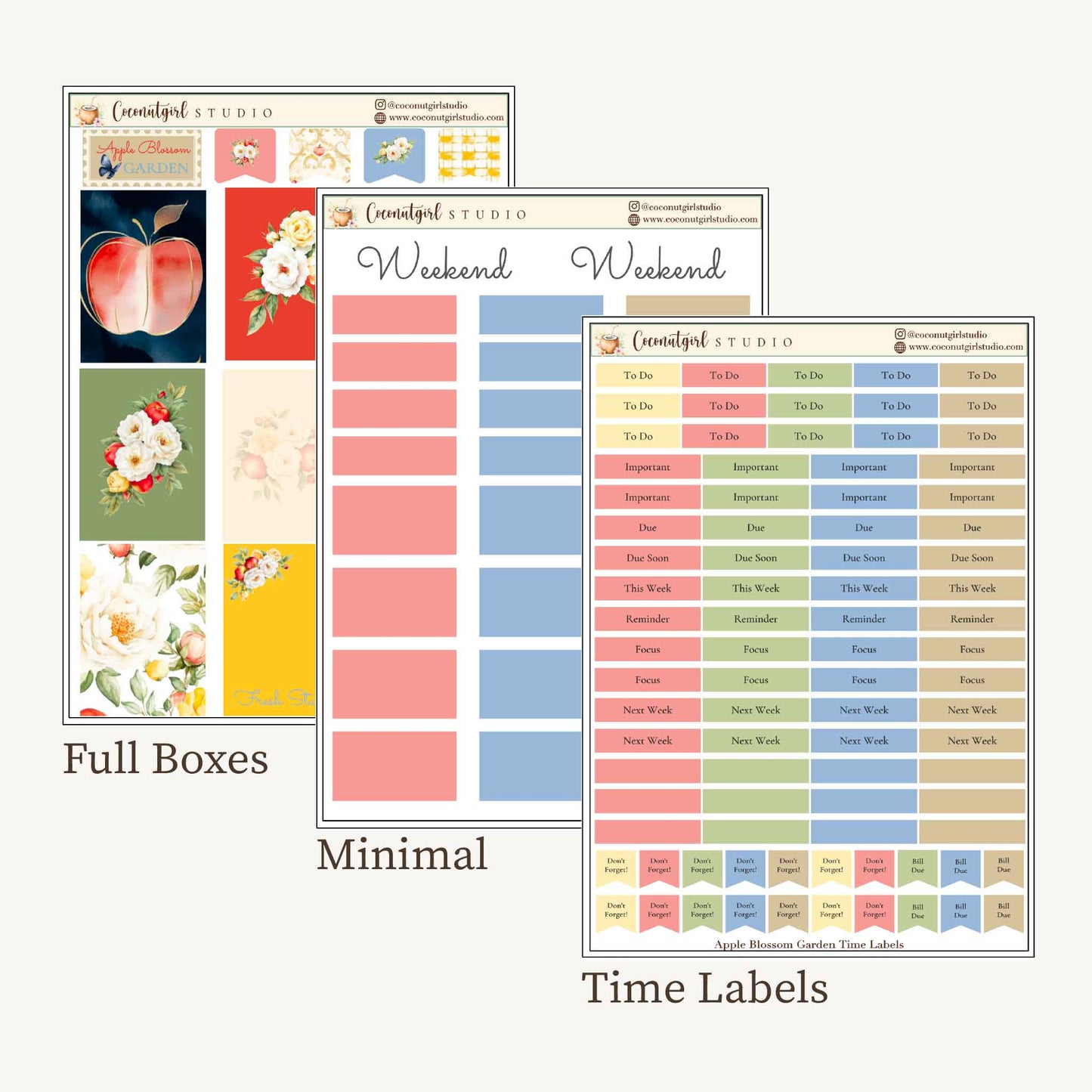 Apple Blossom Garden Weekly Kit | Premium Set  12 sheets | planner stickers