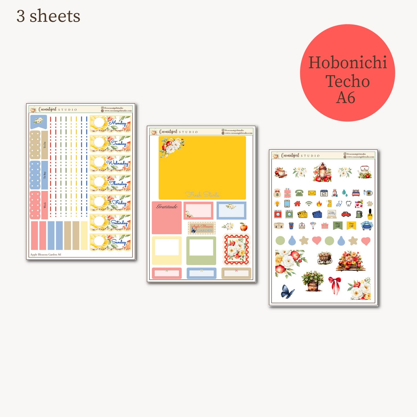Apple Blossom Garden Weekly Kit | planner stickers