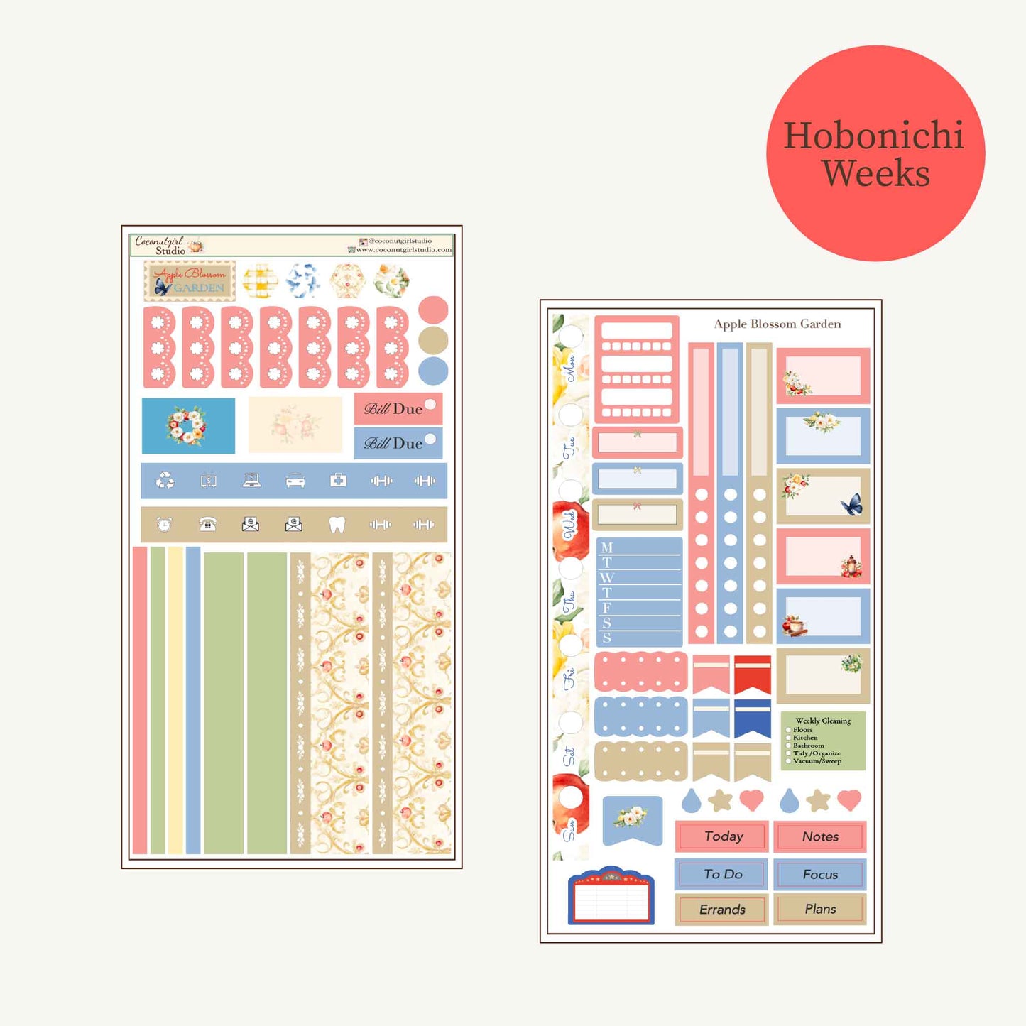 Apple Blossom Garden Weekly Kit | planner stickers
