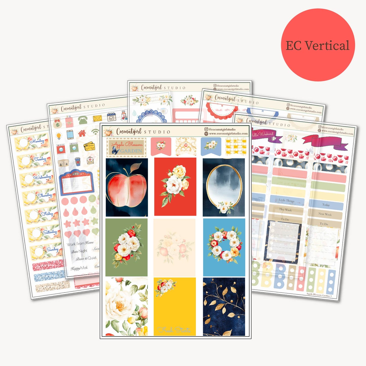 Apple Blossom Garden Weekly Kit | planner stickers