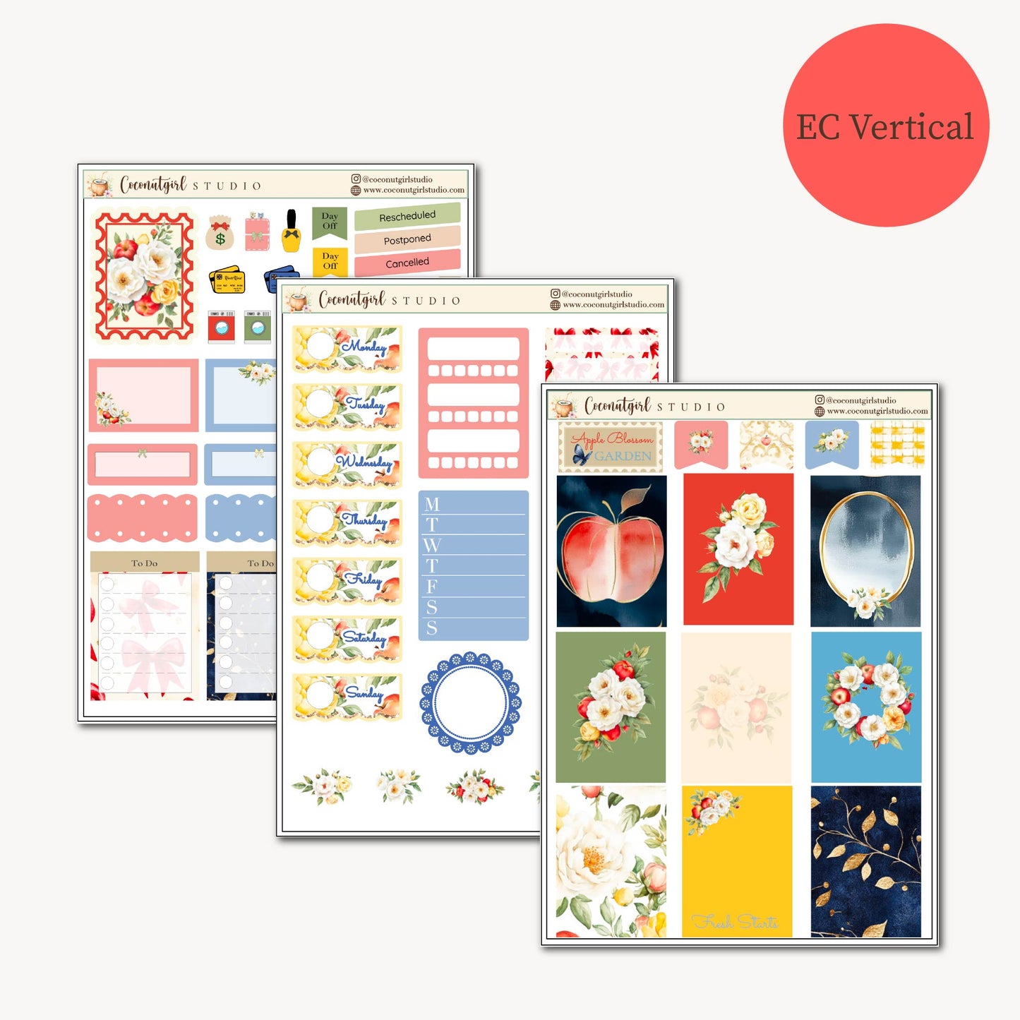 Apple Blossom Garden Weekly Kit | planner stickers