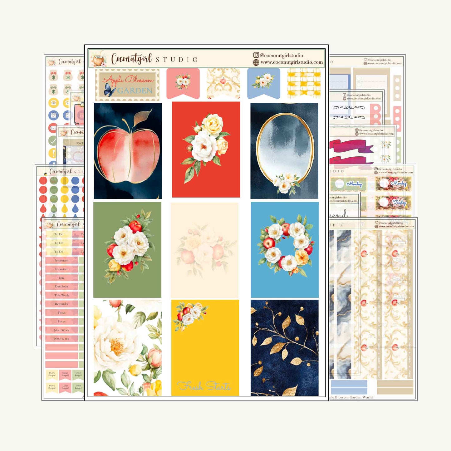 Apple Blossom Garden Weekly Kit | Premium Set  12 sheets | planner stickers