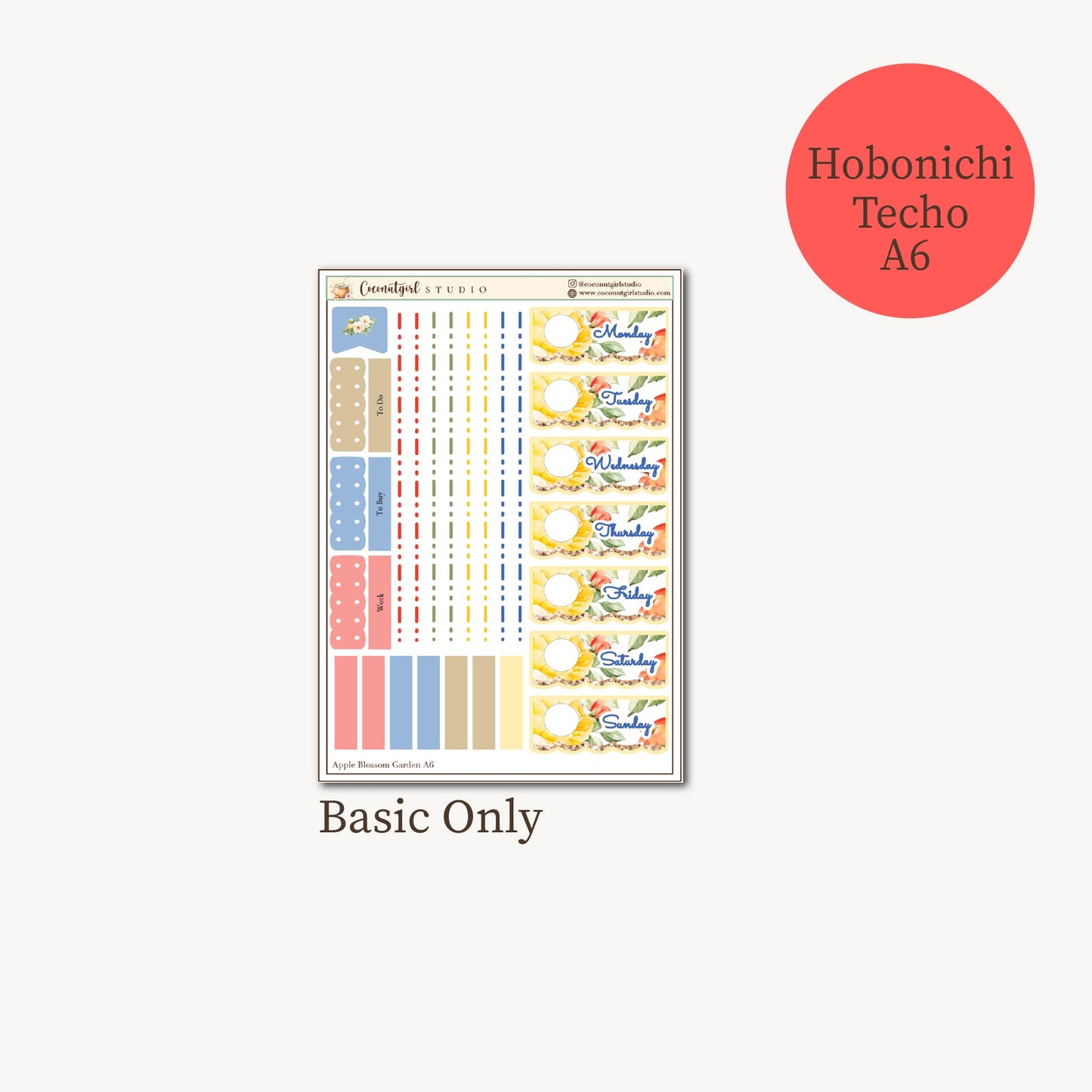 Apple Blossom Garden Weekly Kit | planner stickers | Hobonichi Techo original