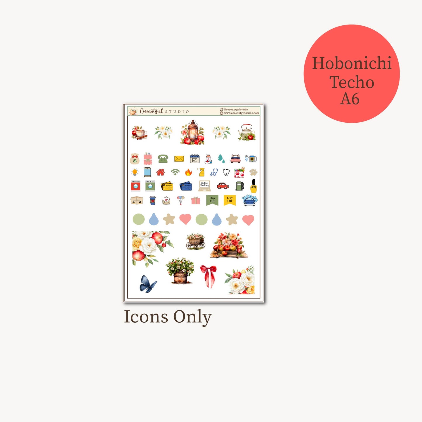 Apple Blossom Garden Weekly Kit | planner stickers | Hobonichi Techo original