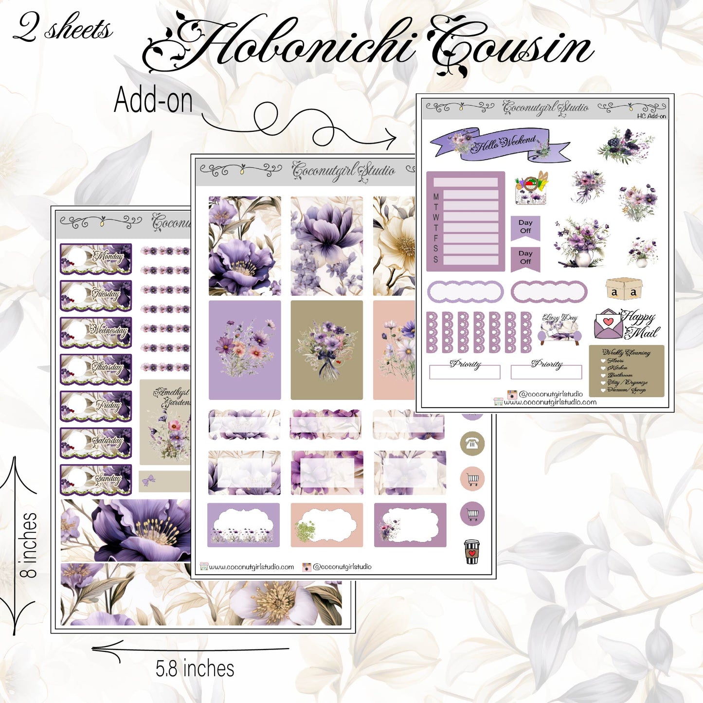 Amethyst Garden Weekly Kit Planner Stickers | Purple Crystal Floral Planning