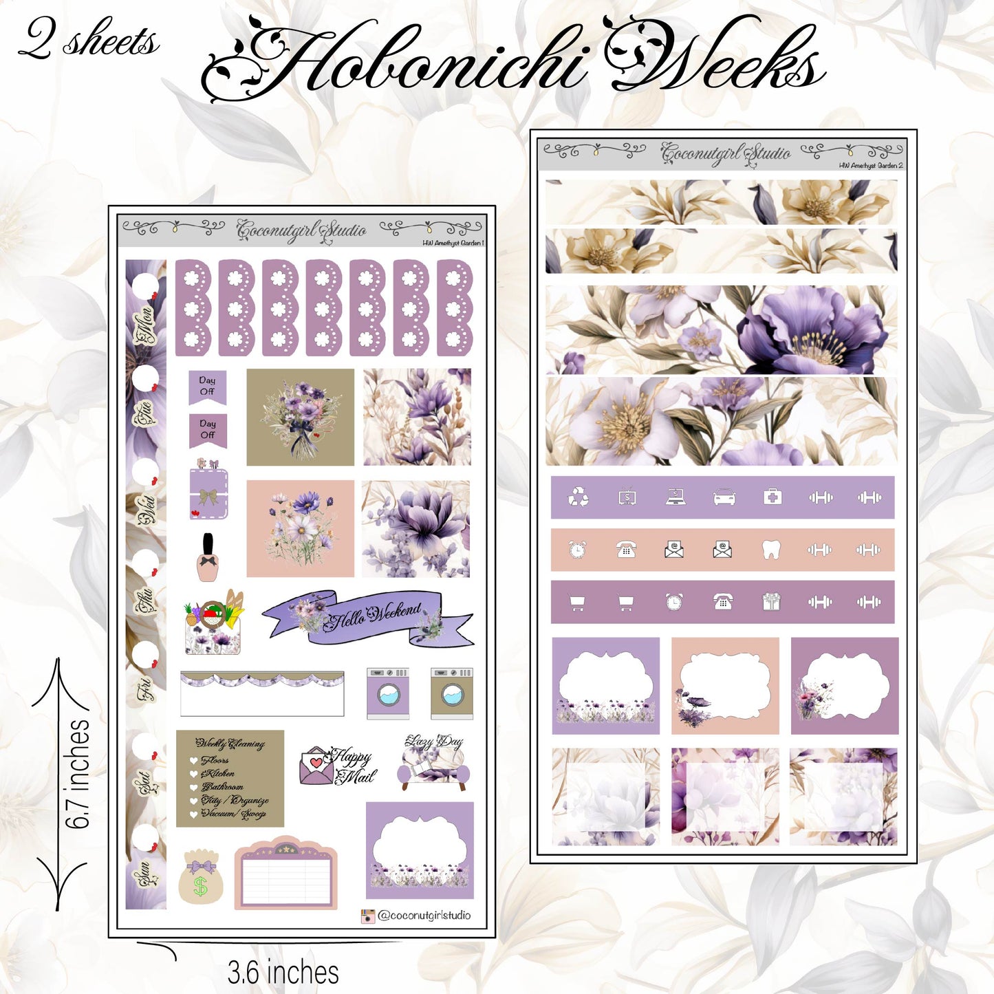 Amethyst Garden Weekly Kit Planner Stickers | Purple Crystal Floral Planning