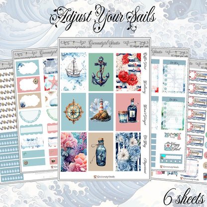 Nautical Weekly Kit Planner Stickers | Coastal Ocean Planning Decor Adjust Your Sails