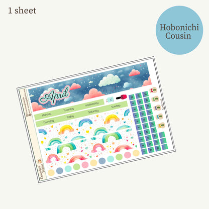 April Monthly Overview Sticker Kit | Spring Rainbows Planner Stickers | Cloud & Rain Weekly Header Kit | EC Vertical Monthly Kit | April Planner Stickers