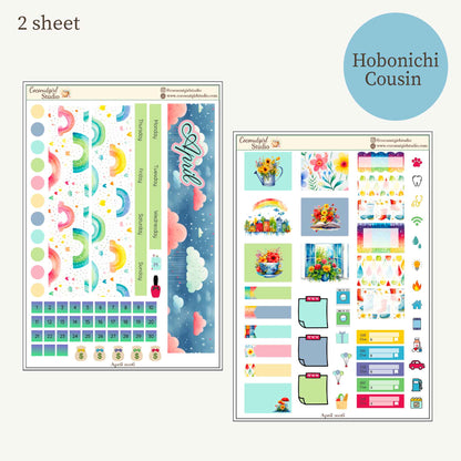 April Monthly Overview Sticker Kit | Spring Rainbows Planner Stickers | Cloud & Rain Weekly Header Kit | EC Vertical Monthly Kit | April Planner Stickers