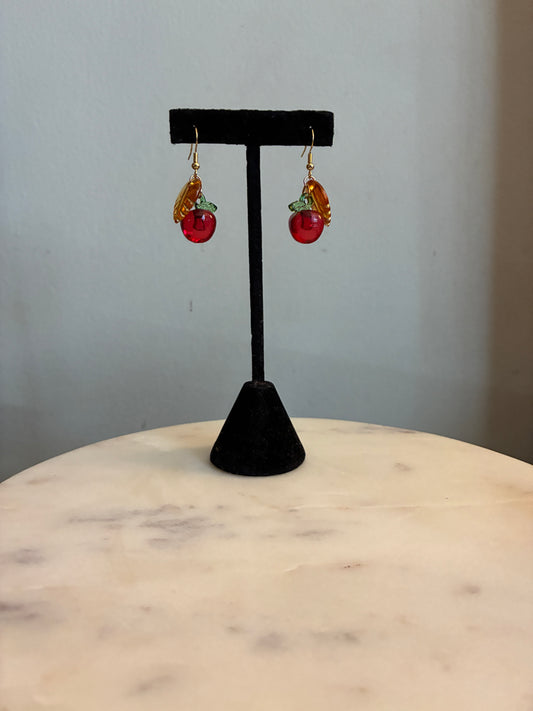 Apple Dangle Earrings – Brass Dangling Apple Fruit Earrings for Cute Everyday Style