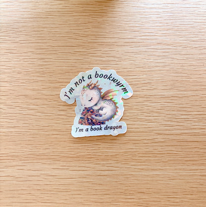 Cute Dragon Book Sticker, Dragon with Books Die Cut Sticker, Book Lover Gift Idea - I'm Not a Bookwyrm Vinyl Decal -Reader Gift for Kindle, Laptop, and Water Bottles