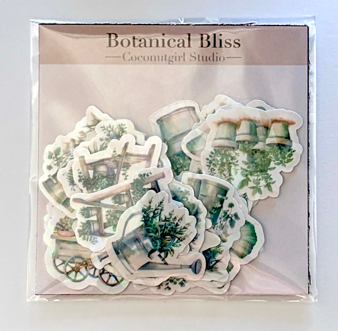 Botanical Bliss Holographic Sticker Flakes - 24pc Shimmer Greenery Stickers