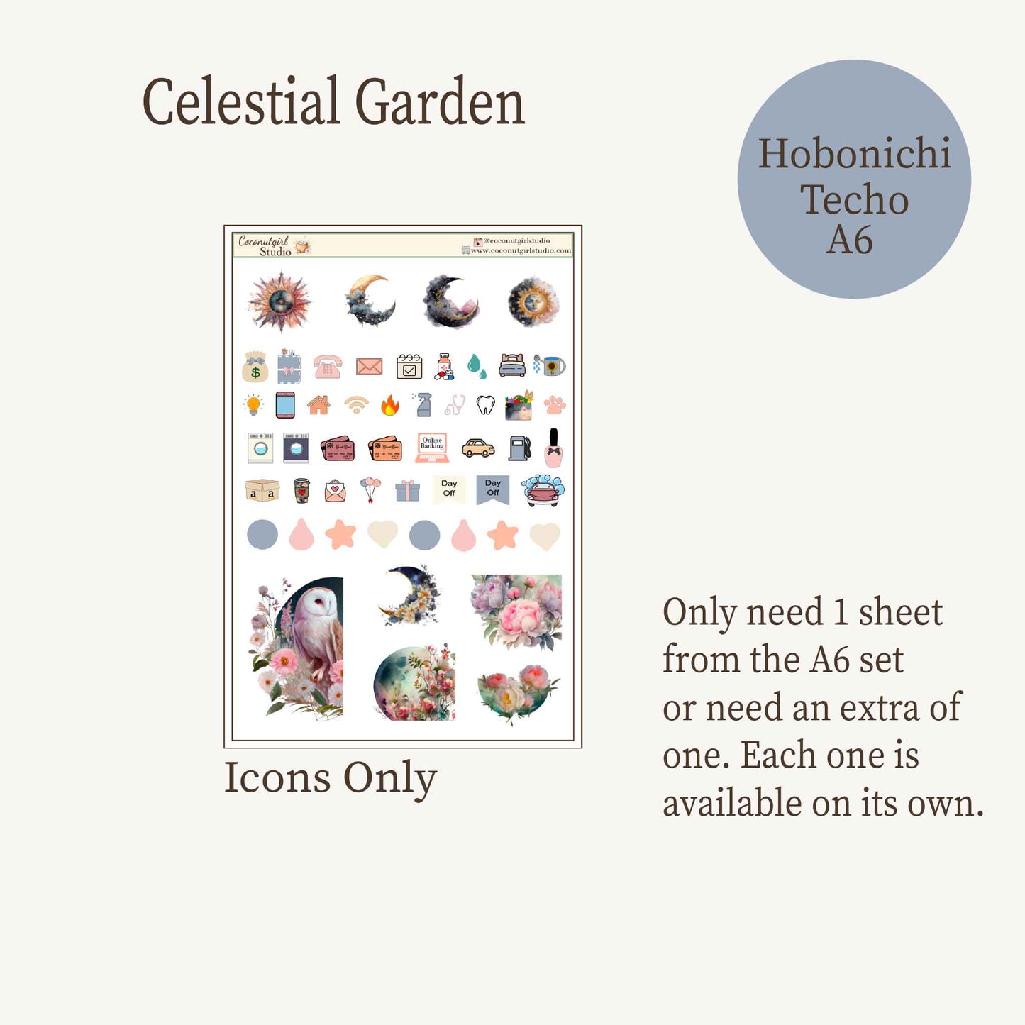 Celestial Garden Planner Sticker Kit | Moon & Floral Weekly Kit | Dark Academia Celestial Stickers | Functional Planner Stickers | 6 Sheet Kit | Celestial Garden