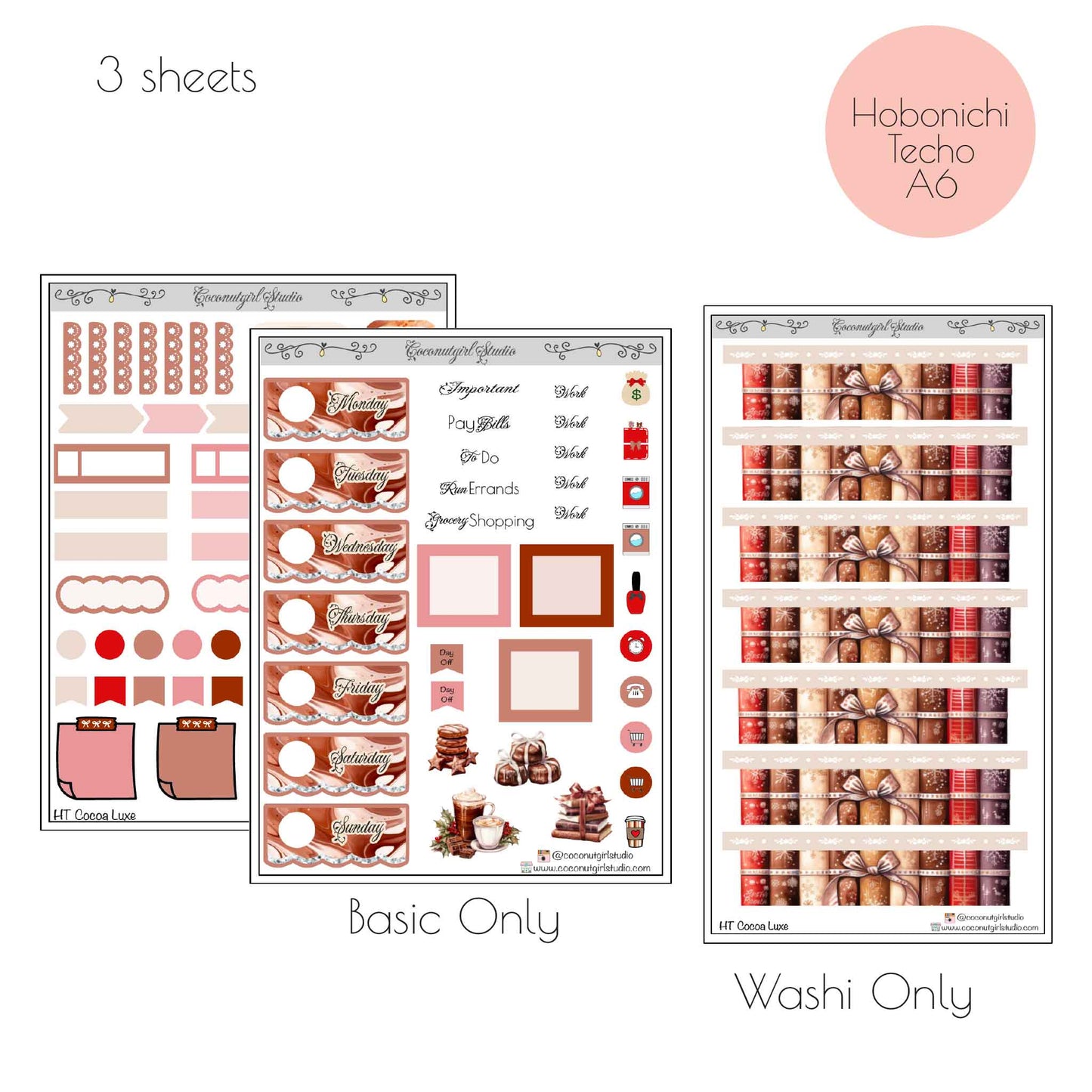 Chocolate Weekly Kit Planner Stickers | Cocoa Brown Planner Stickers | Cozy Dessert Theme Weekly Planner Kit | Cocoa Luxe
