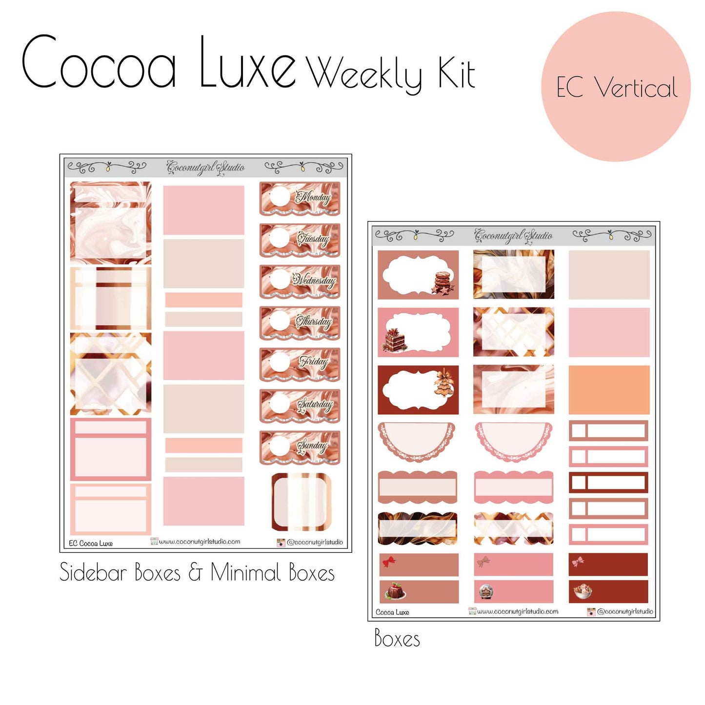 Chocolate Weekly Kit Planner Stickers | Cocoa Brown Planner Stickers | Cozy Dessert Theme Weekly Planner Kit | Cocoa Luxe