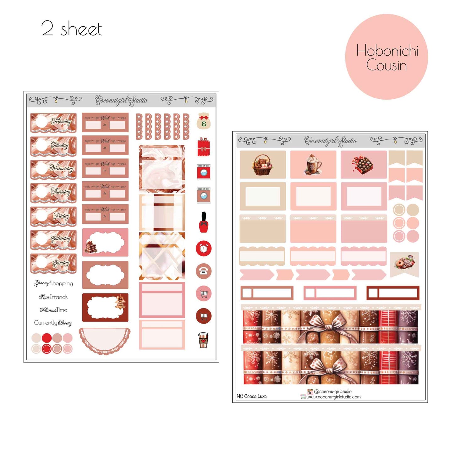 Chocolate Weekly Kit Planner Stickers | Cocoa Brown Planner Stickers | Cozy Dessert Theme Weekly Planner Kit | Cocoa Luxe