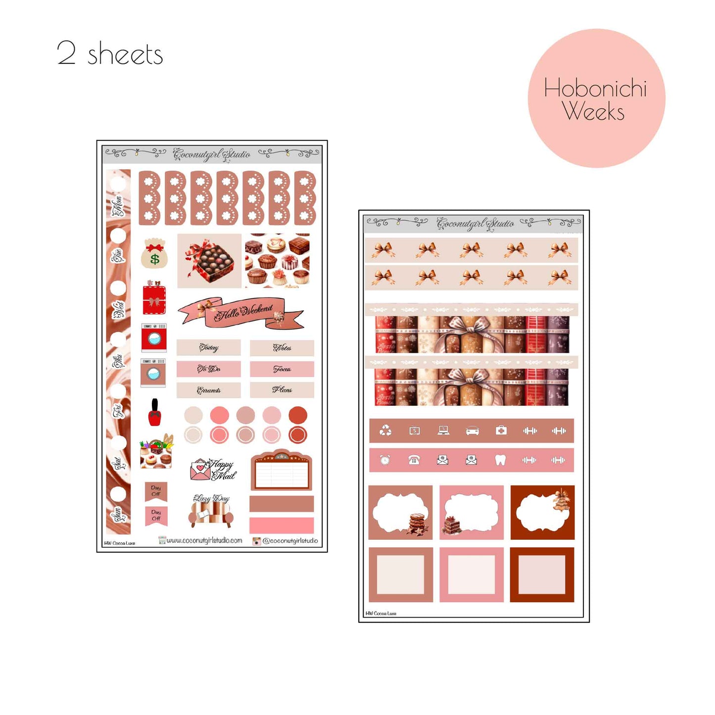 Chocolate Weekly Kit Planner Stickers | Cocoa Brown Planner Stickers | Cozy Dessert Theme Weekly Planner Kit | Cocoa Luxe