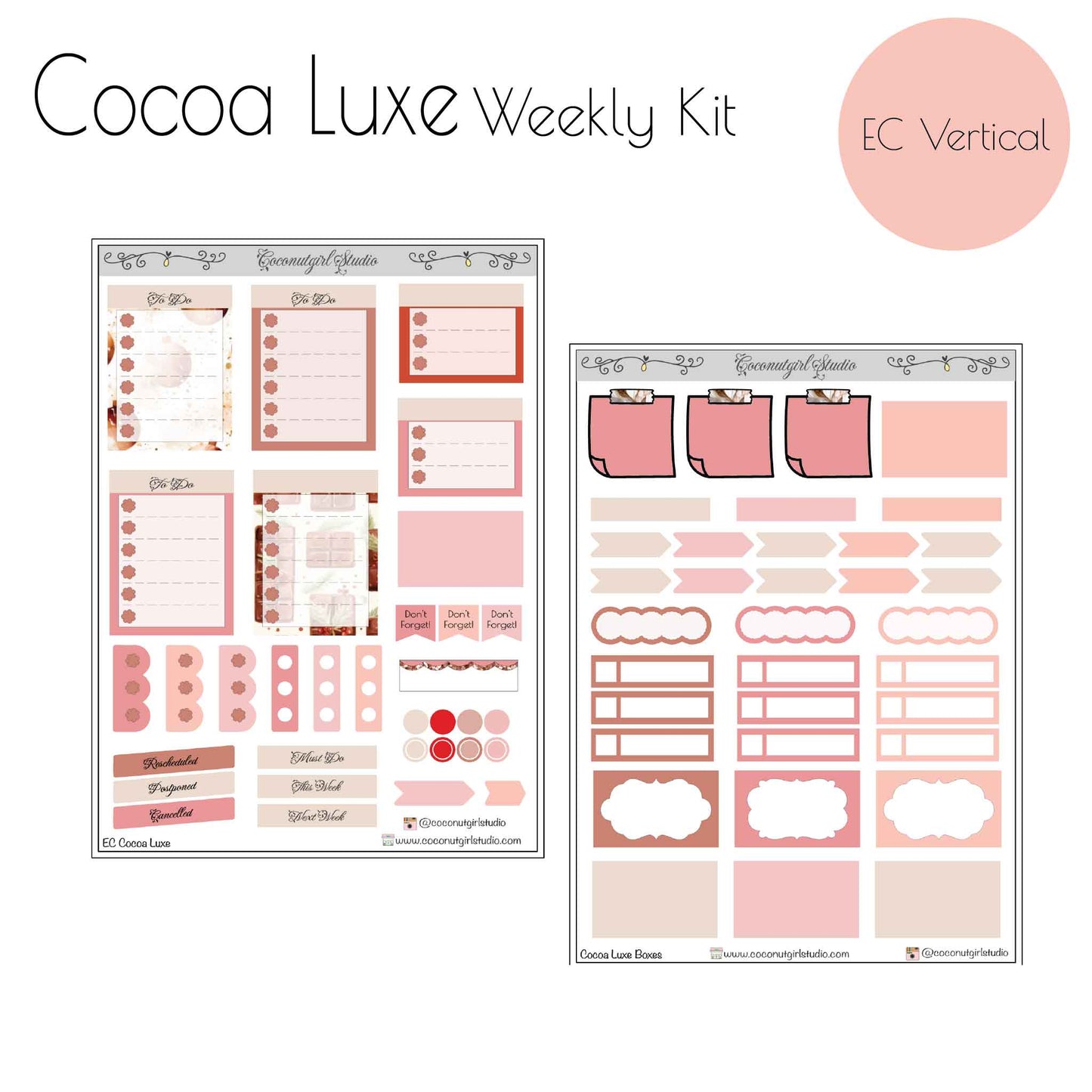Chocolate Weekly Kit Planner Stickers | Cocoa Brown Planner Stickers | Cozy Dessert Theme Weekly Planner Kit | Cocoa Luxe