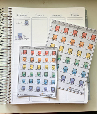 Monthly Cleaning Planner Stickers | Fridge, Oven & Cabinet Cleaning Icons
