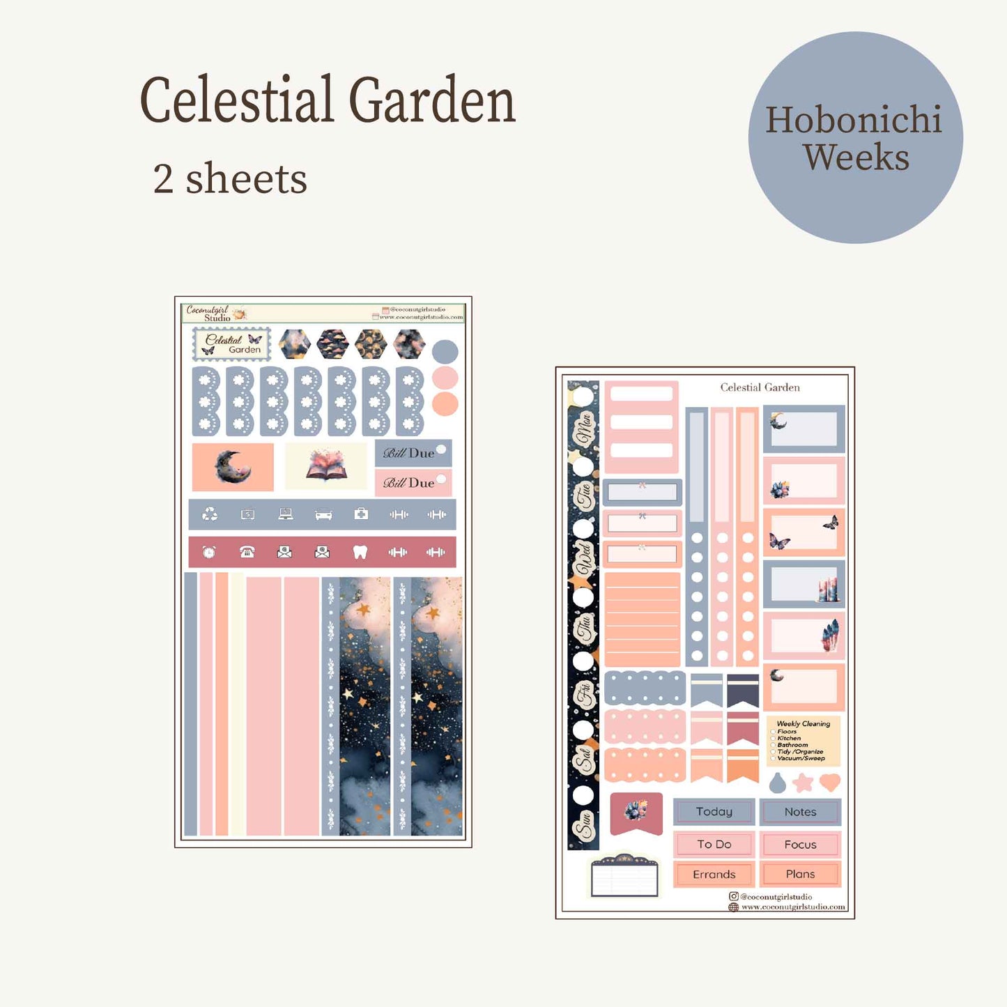 Celestial Garden Planner Sticker Kit | Moon & Floral Weekly Kit | Dark Academia Celestial Stickers | Functional Planner Stickers | 6 Sheet Kit | Celestial Garden