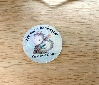 Cute Dragon Book Sticker, Dragon with Books Die Cut Sticker, Book Lover Gift Idea - I'm Not a Bookwyrm Vinyl Decal -Reader Gift for Kindle, Laptop, and Water Bottles
