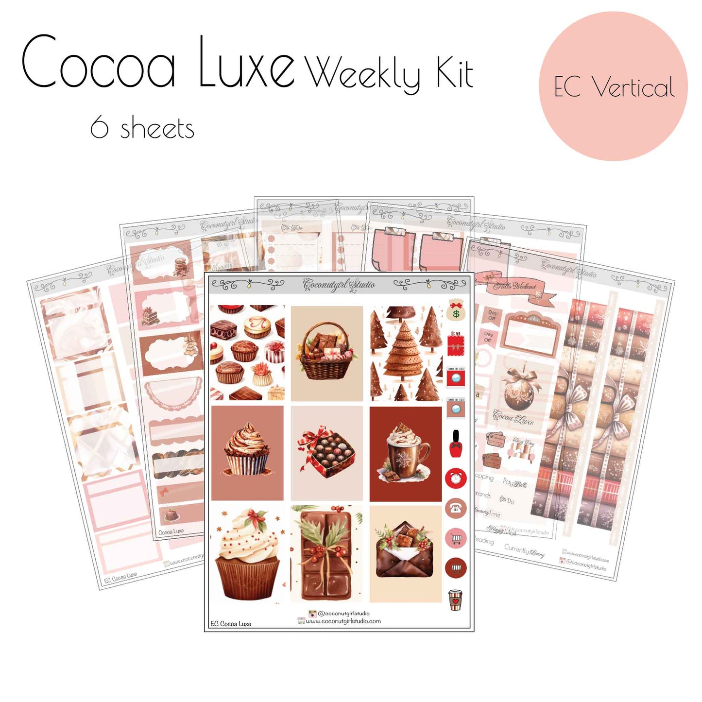 Chocolate Weekly Kit Planner Stickers | Cocoa Brown Planner Stickers | Cozy Dessert Theme Weekly Planner Kit | Cocoa Luxe