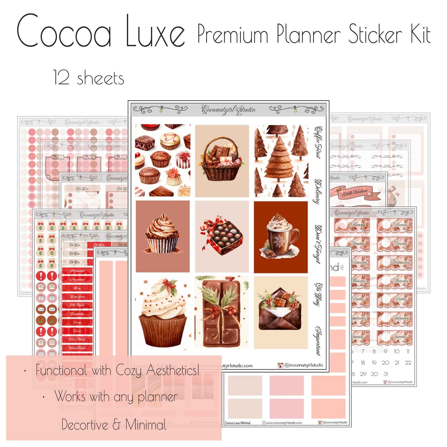 Cocoa Luxe Premium Planner Sticker Kit | Cozy Neutral Weekly Planner Stickers | Full Decorative & Functional Kit