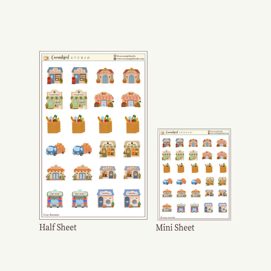 Cozy Errands Planner Stickers | Cute Functional Shop Stickers