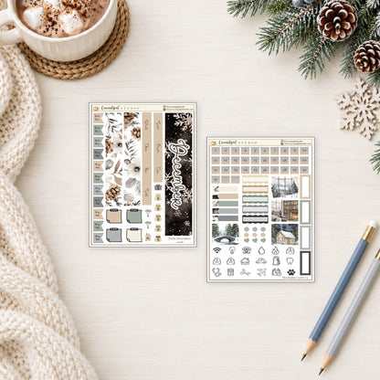 December Monthly Overview Planner Sticker Kit | Cozy Winter & Snowflakes