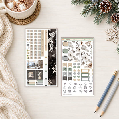 December Monthly Overview Planner Sticker Kit | Cozy Winter & Snowflakes