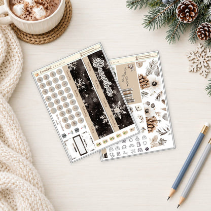 December Monthly Overview Planner Sticker Kit | Cozy Winter & Snowflakes