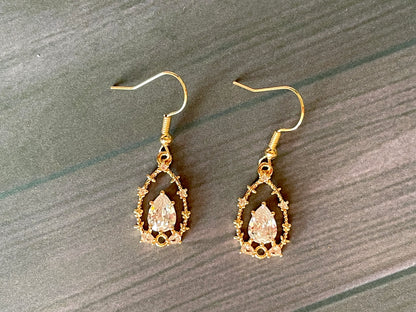 Brass Teardrop Cubic Zirconia Earrings – Elegant Sparkle Drop Jewelry