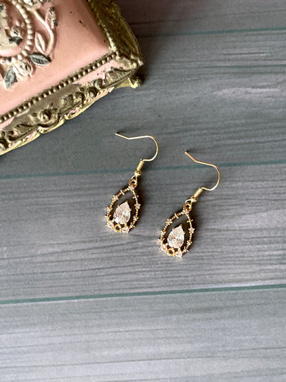 Brass Teardrop Cubic Zirconia Earrings – Elegant Sparkle Drop Jewelry