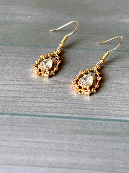 Brass Teardrop Cubic Zirconia Earrings – Elegant Sparkle Drop Jewelry